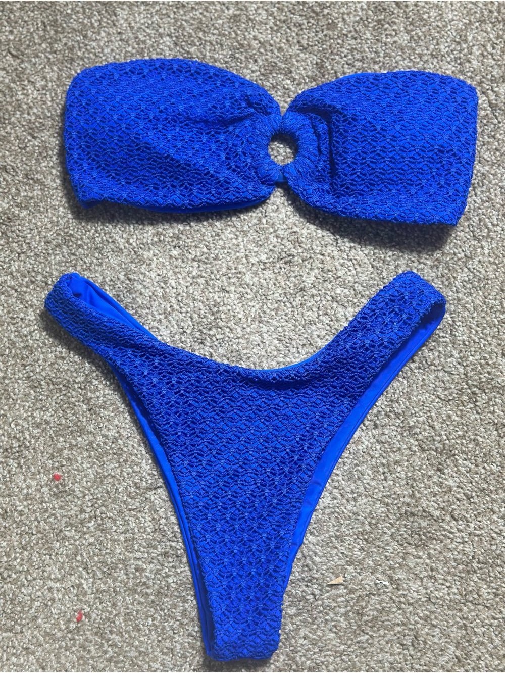 Women’s Royal Blue Crochet Bandeau Bikini Set with Ring Detail
